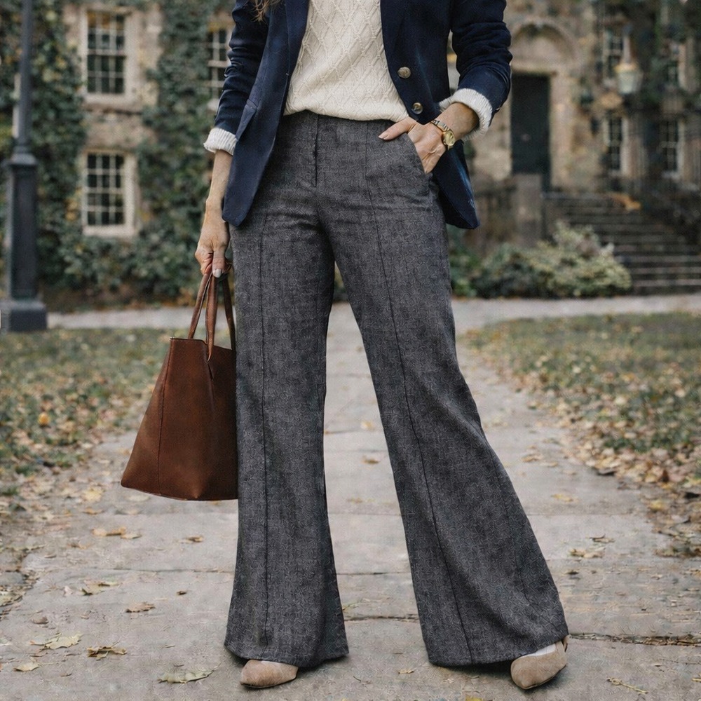 A.BYER Flare Leg Dress‎ Pants Gray Linen Blend Mid Rise Minimalist Women's 7